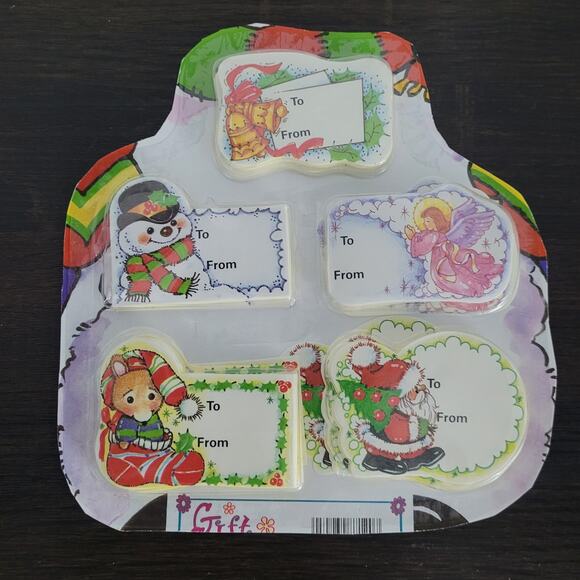 Vintage Christmas Gift Tags Paper Angel Santa Mouse Snowman - Picture 1 of 9